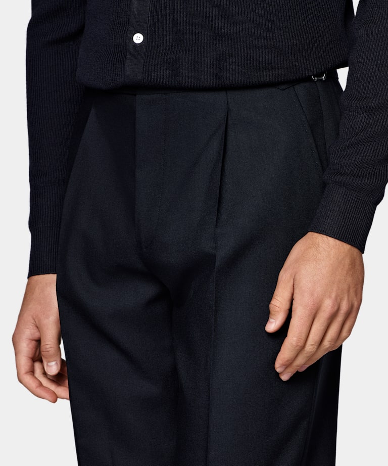 Navy Wide Leg Tapered Suit Trousers