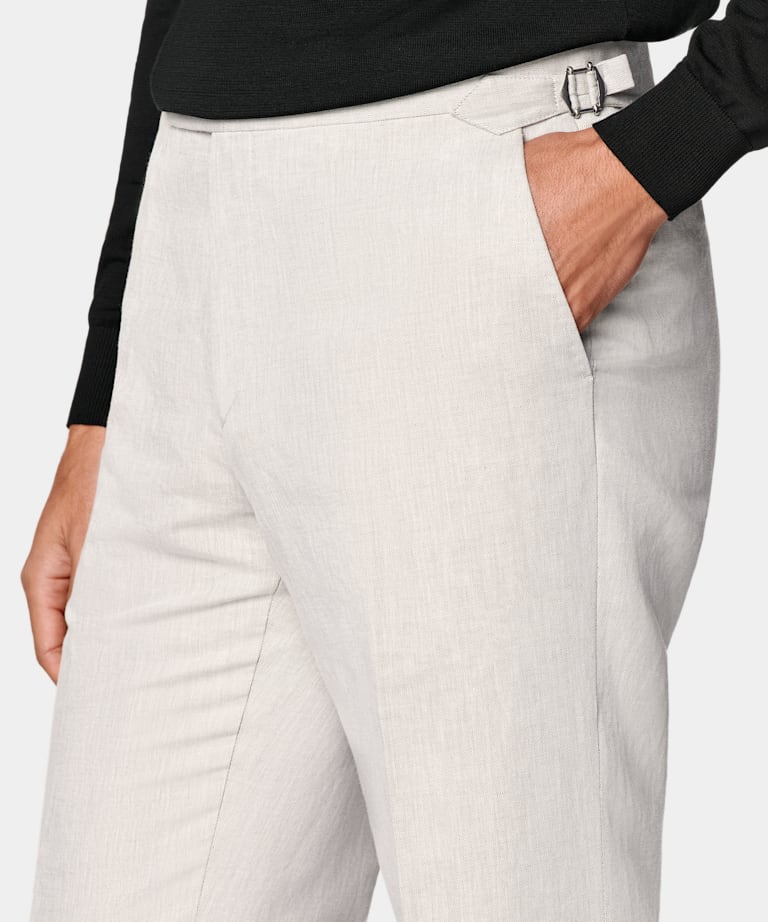 Light Taupe Straight Leg Suit Trousers