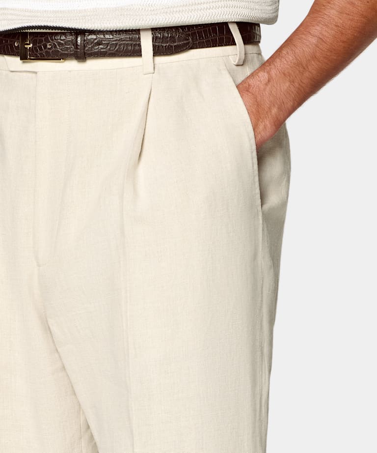 Sand Wide Leg Straight Suit Trousers