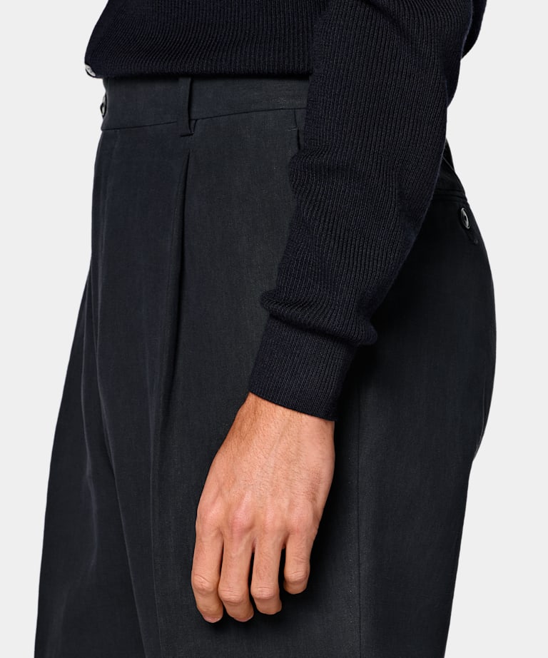Navy Wide Leg Straight Suit Trousers