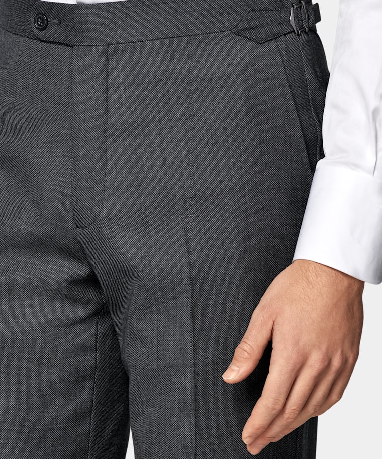 Dark Grey Bird's Eye Slim Leg Straight Suit Trousers