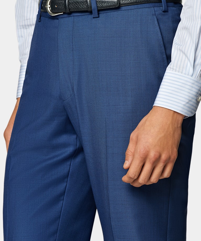 Mid Blue Slim Leg Straight Suit Trousers