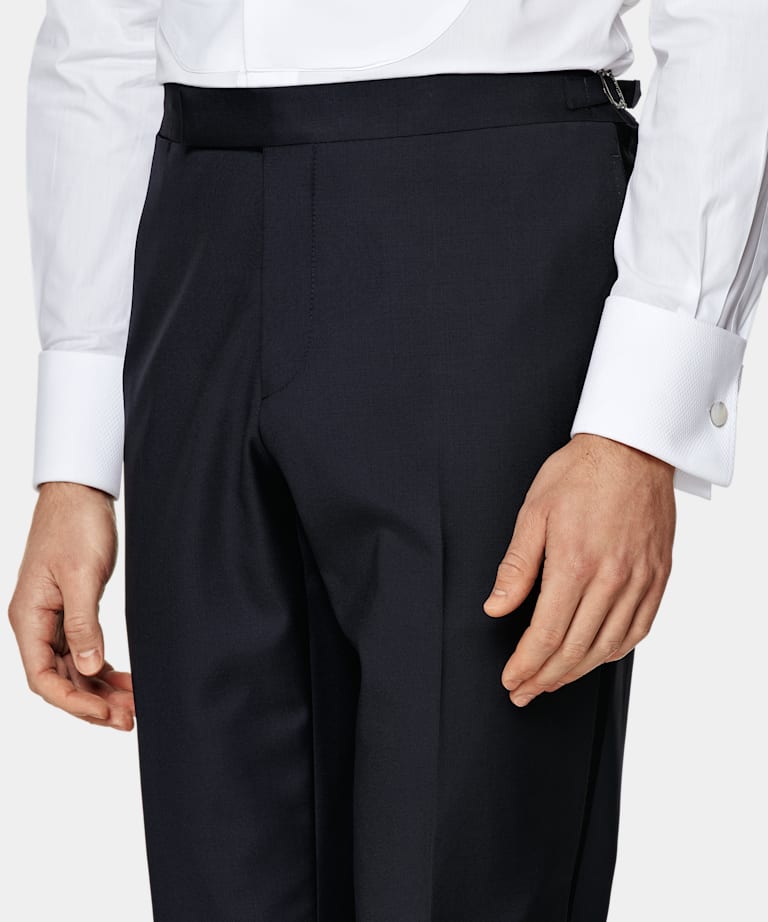 Navy Slim Leg Straight Brescia Tuxedo Trousers