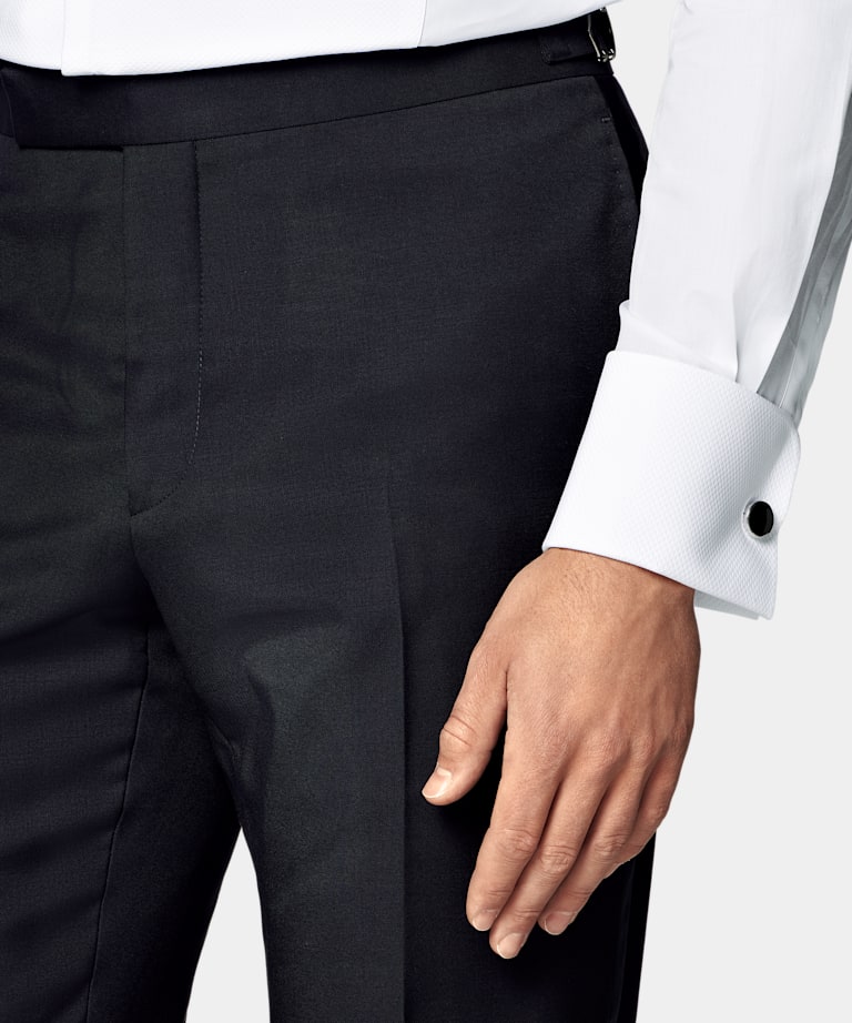  Navy Slim Leg Straight Tuxedo Pants