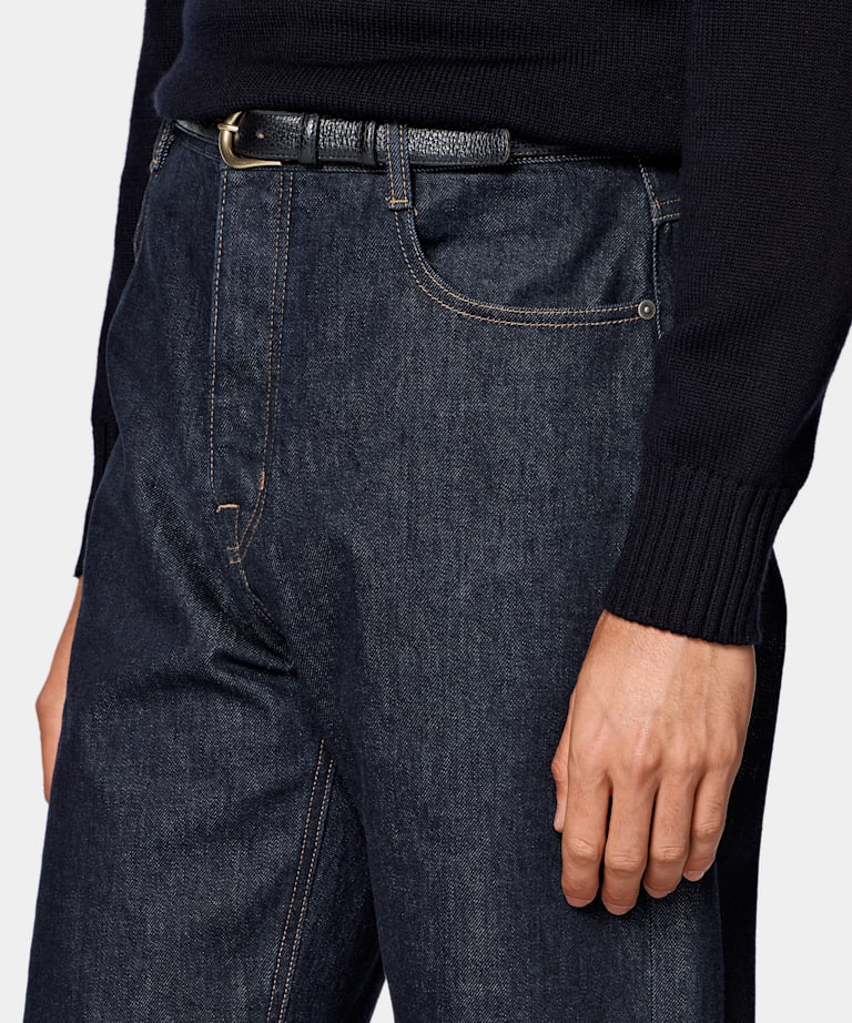 Dark Blue Straight Leg Tapered Jeans