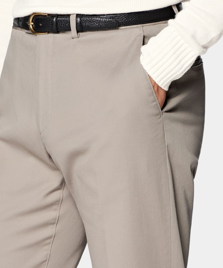 Taupe Slim Leg Straight Chinos