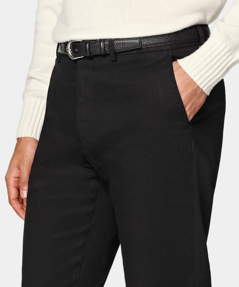 Black Slim Leg Straight Chinos