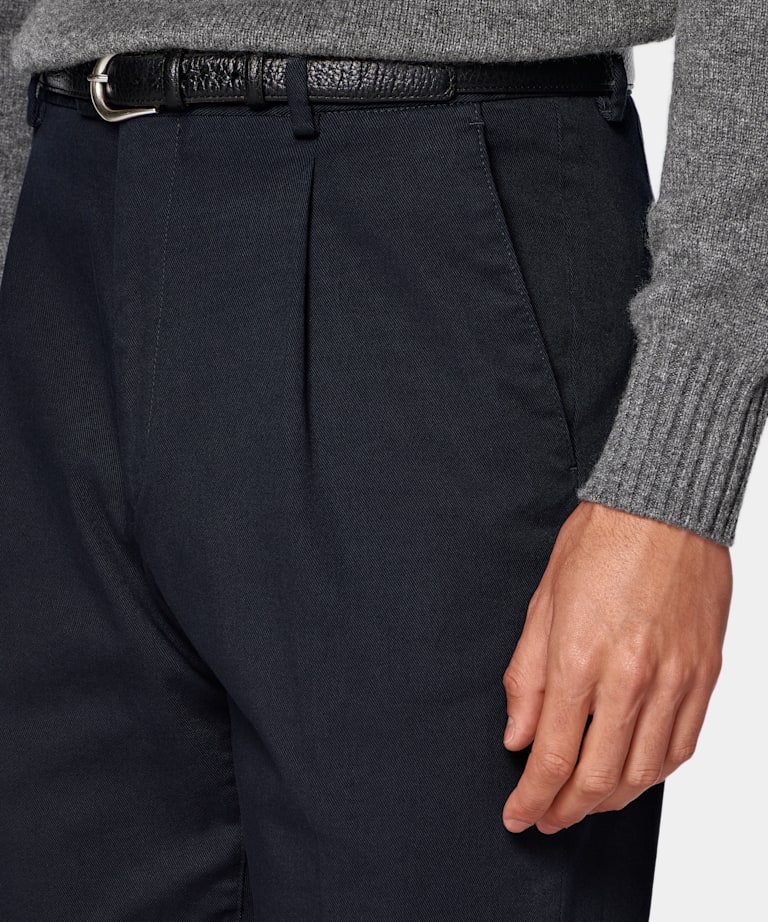 Navy Wide Leg Tapered Chinos