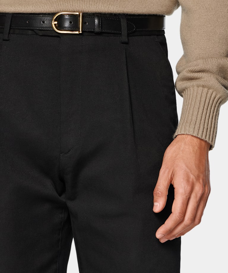 Black Wide Leg Tapered Chinos