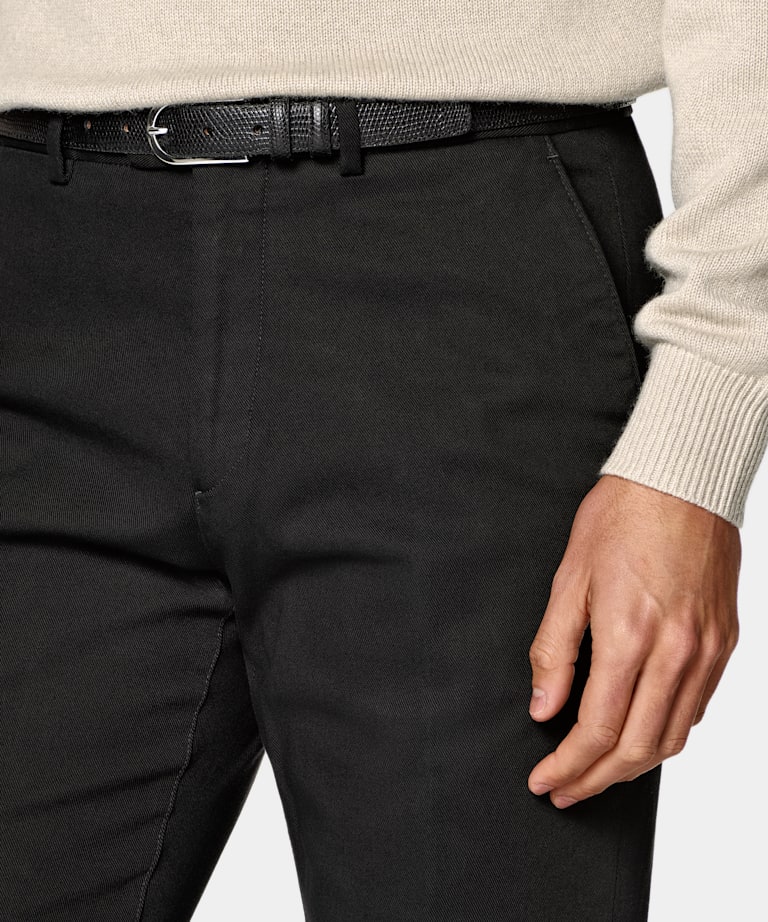 Black Slim Leg Straight Chinos