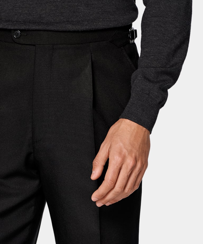 Black Wide Leg Tapered Suit Trousers
