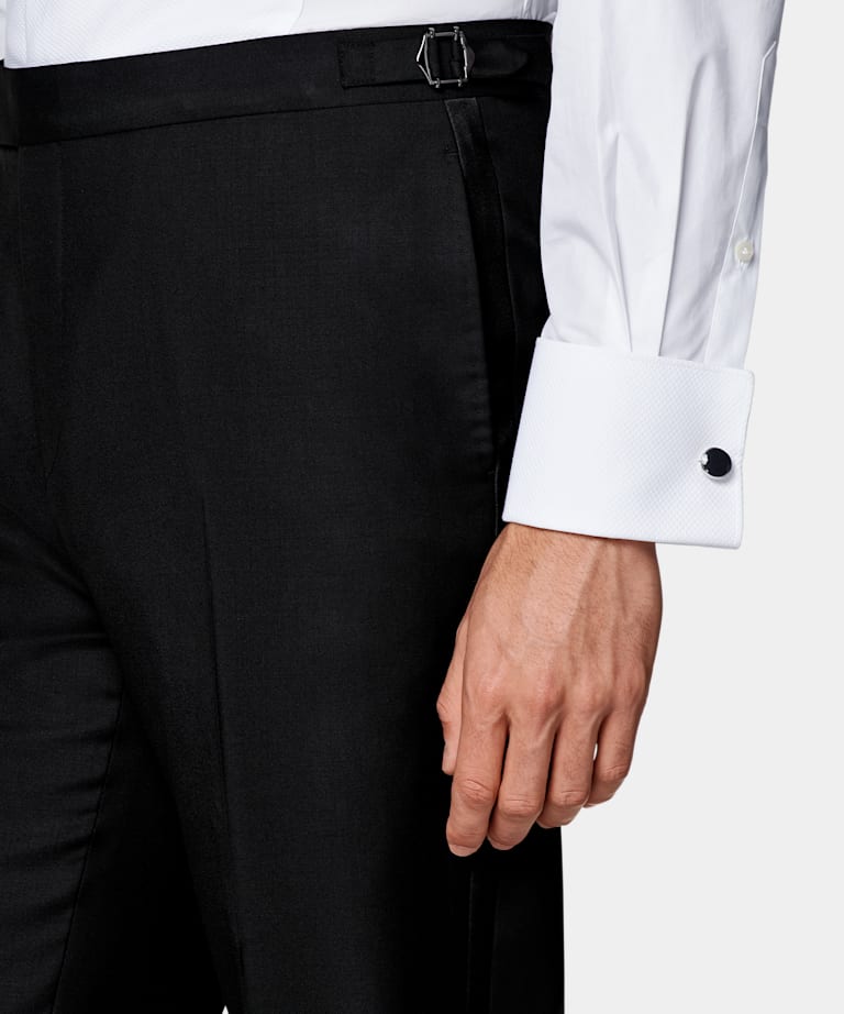  Black Slim Leg Straight Tuxedo Pants