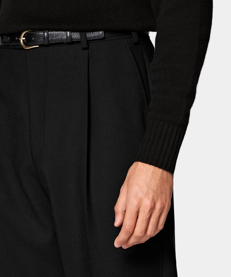 Black Wide Leg Straight Trousers