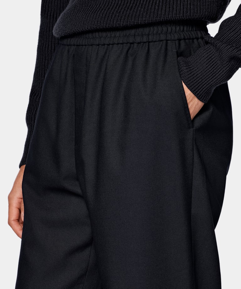 Navy Wide Leg Straight Trousers