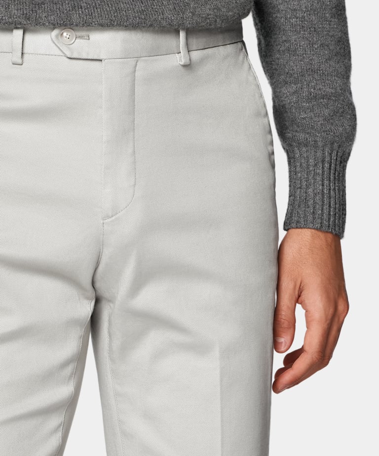 Light Grey Slim Leg Straight Chinos
