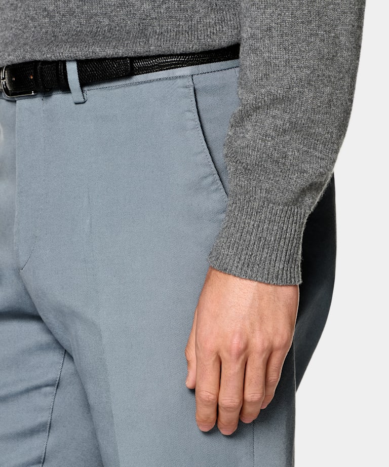 Mid Blue Slim Leg Straight Chinos