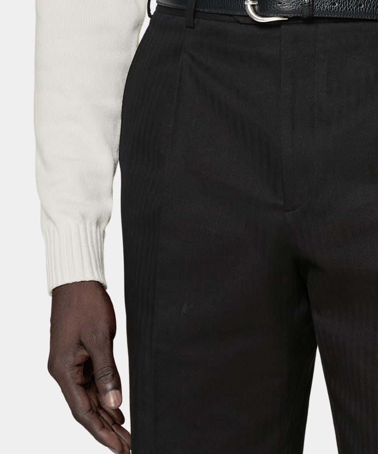 Black Herringbone Firenze Pants