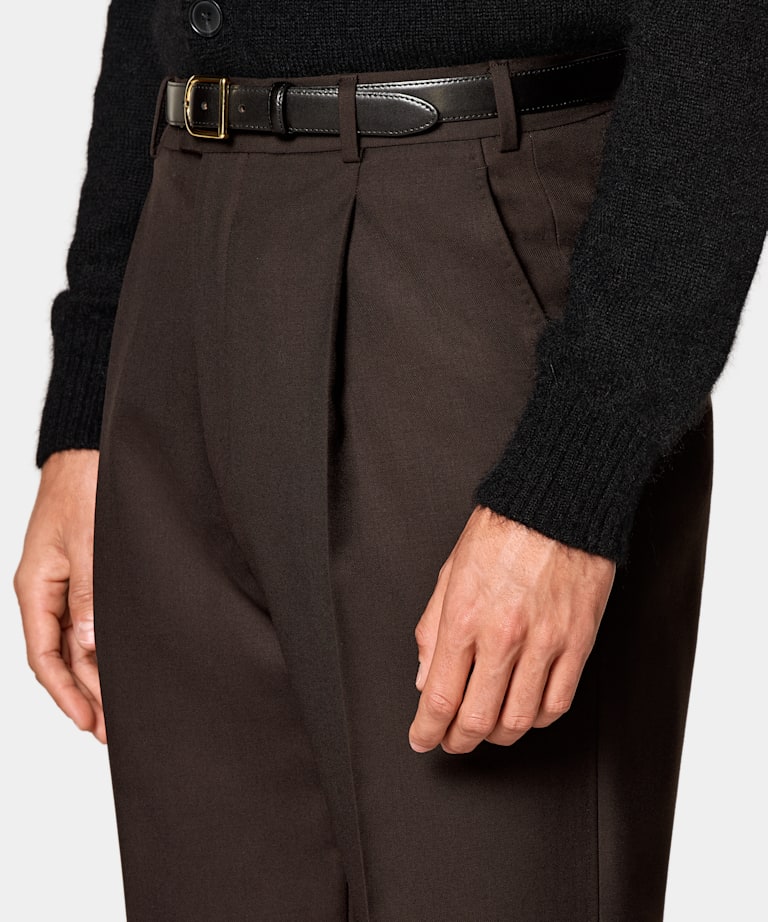 Dark Brown Wide Leg Straight Trousers