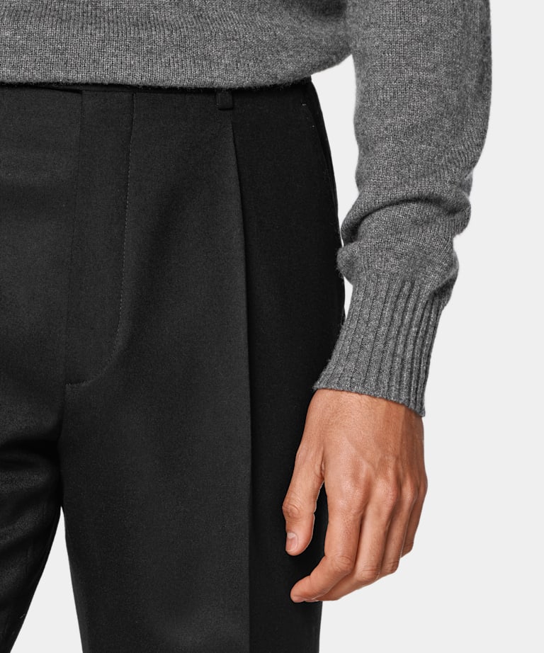 Black Wide Leg Tapered Suit Trousers