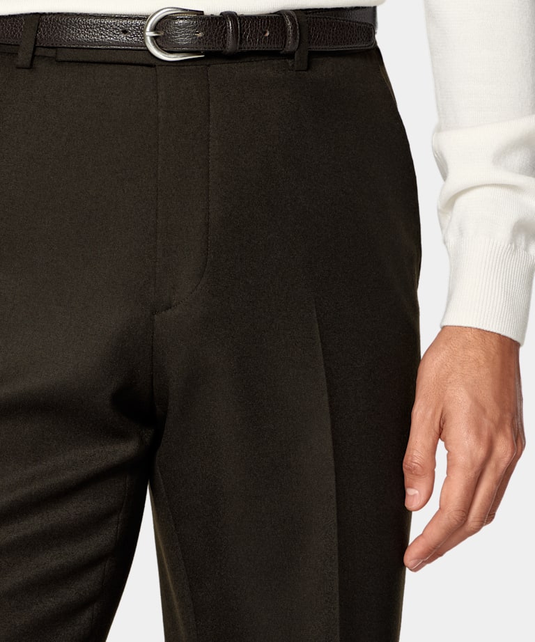 Dark Brown Straight Leg Suit Trousers