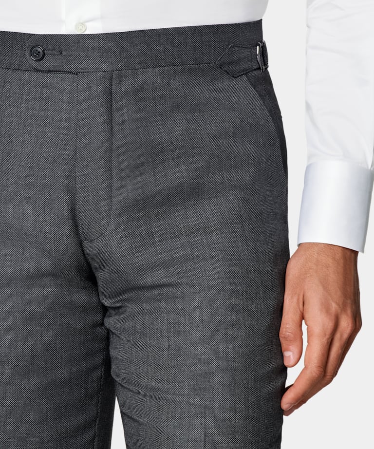 Dark Grey Bird's Eye Slim Leg Straight Suit Trousers