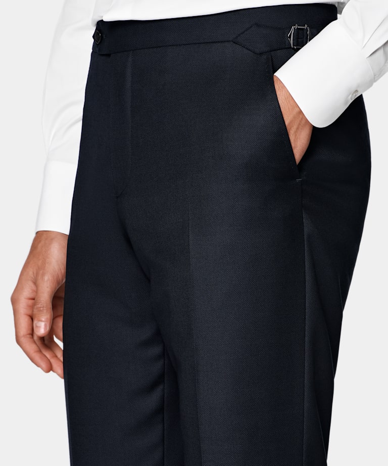 Navy Bird's Eye Straight Leg Suit Trousers