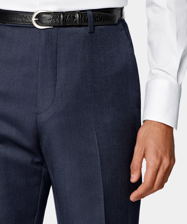 Mid Blue Straight Leg Suit Trousers