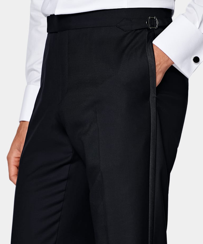 Navy Straight Leg Tuxedo Trousers