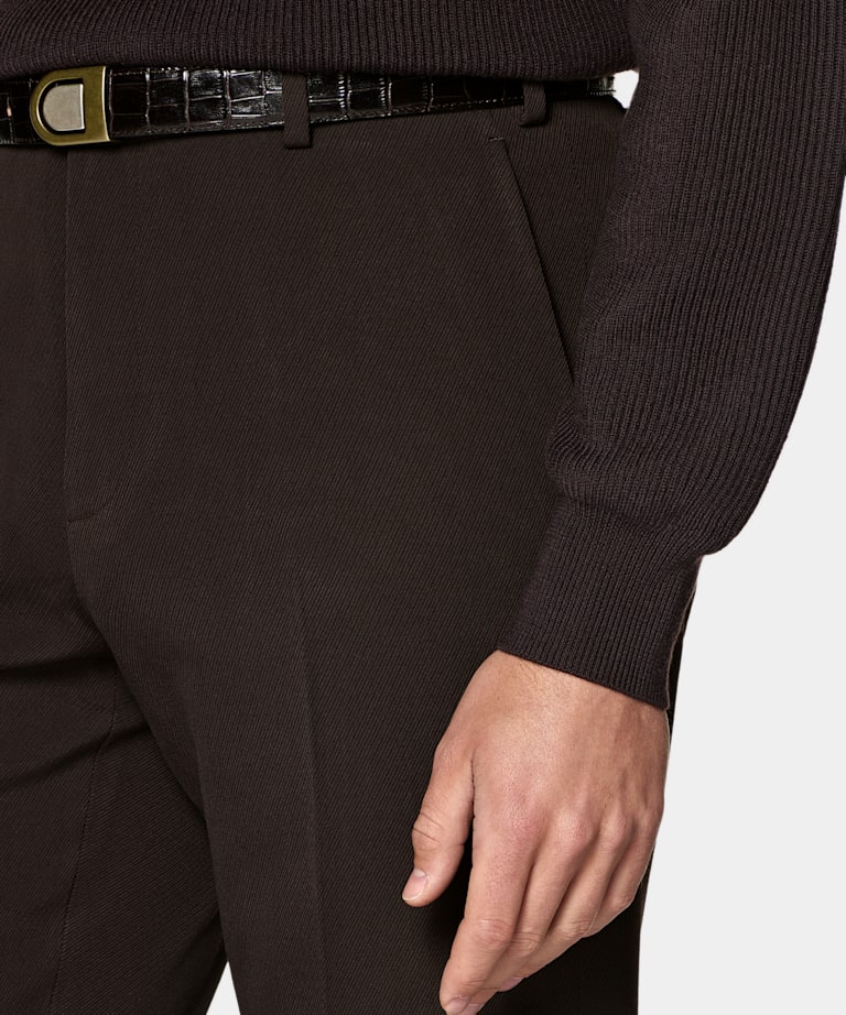 Dark Brown Straight Leg Suit Trousers
