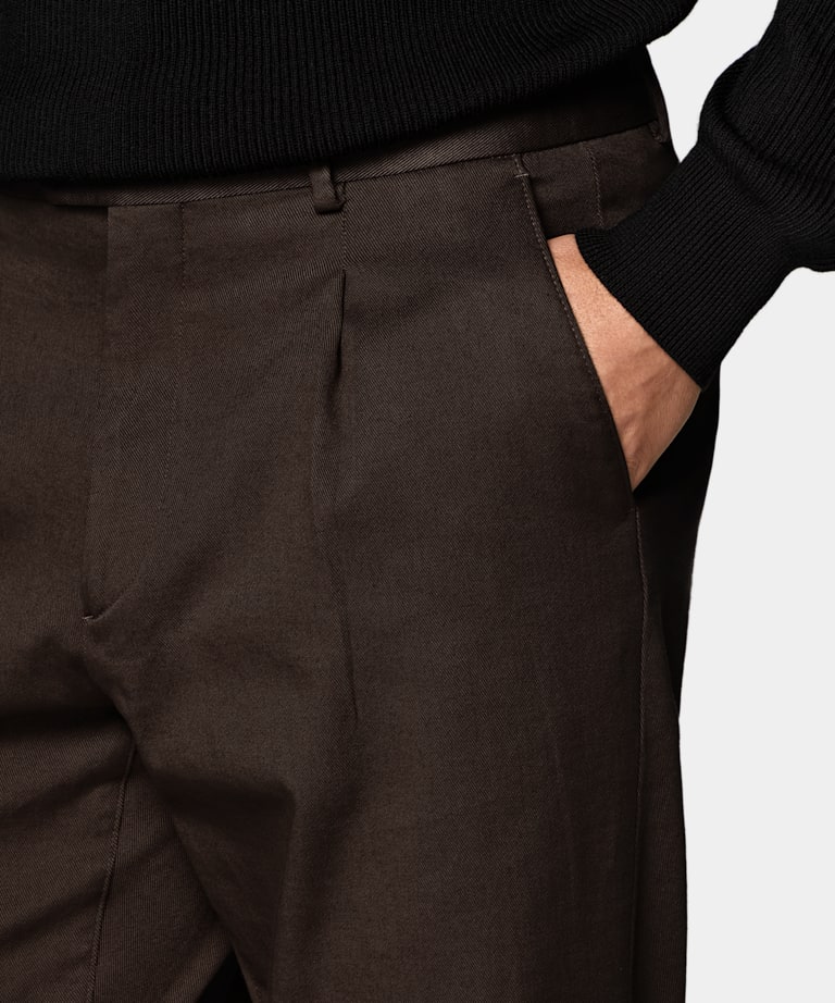 Dark Brown Wide Leg Tapered Chinos