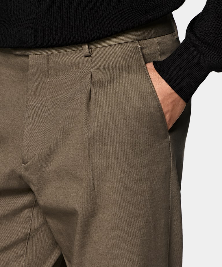Mid Green Wide Leg Tapered Chinos