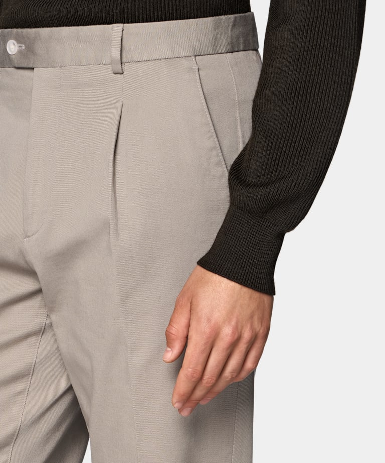 Light Taupe Wide Leg Tapered Chinos