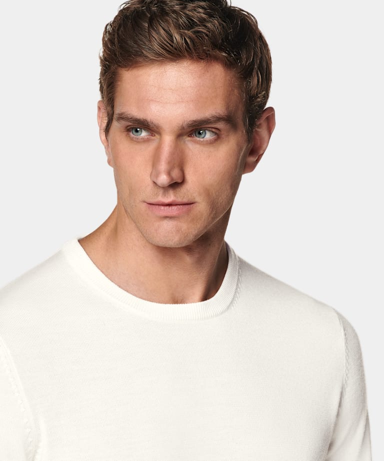 Jersey cuello redondo color crudo merino