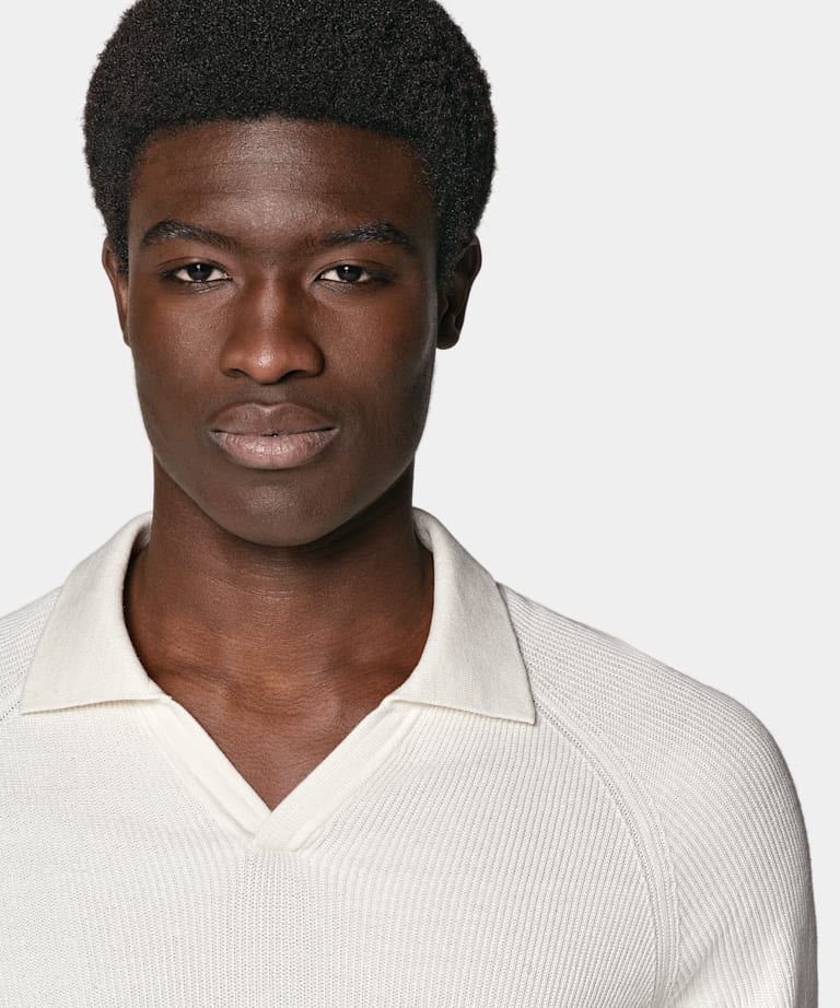 Off-White Ribbed Buttonless Polo Shirt 