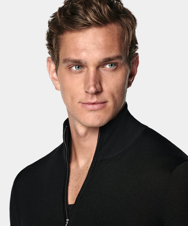 Black Merino Zip Cardigan