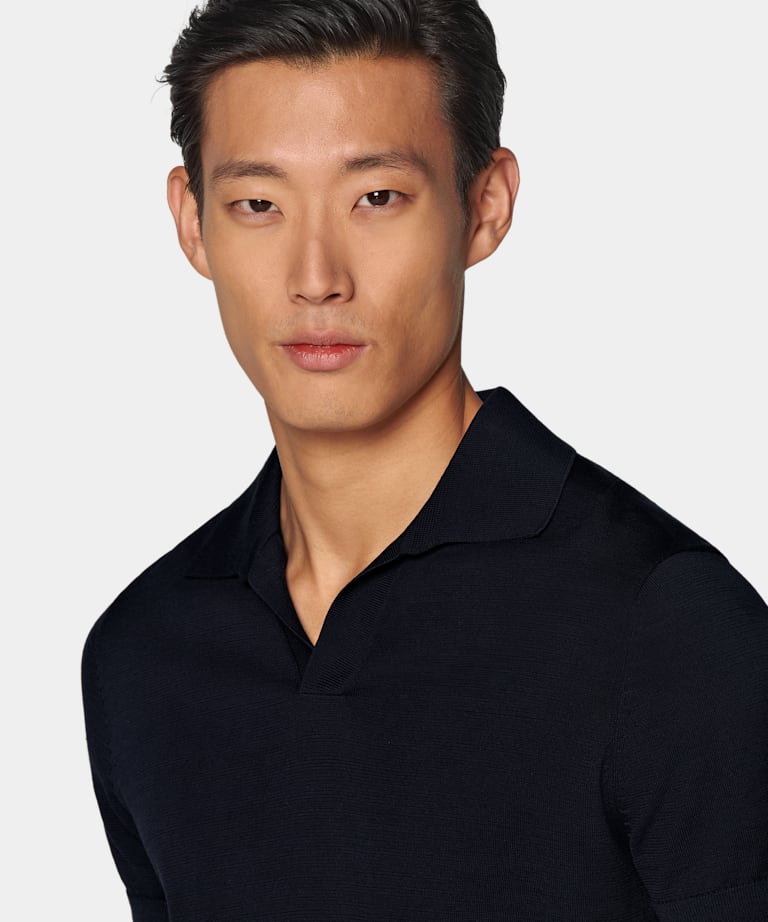 Navy Buttonless Polo