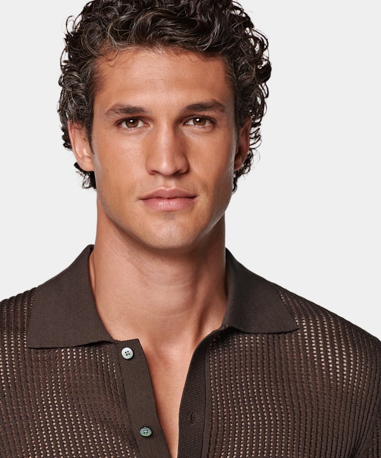 Mid Brown Crochet Polo