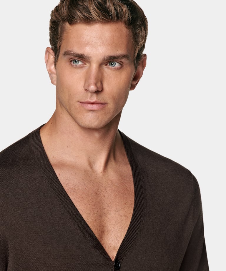 Mid Brown V-Neck Cardigan