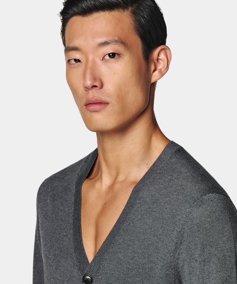 Grey V-Neck Cardigan
