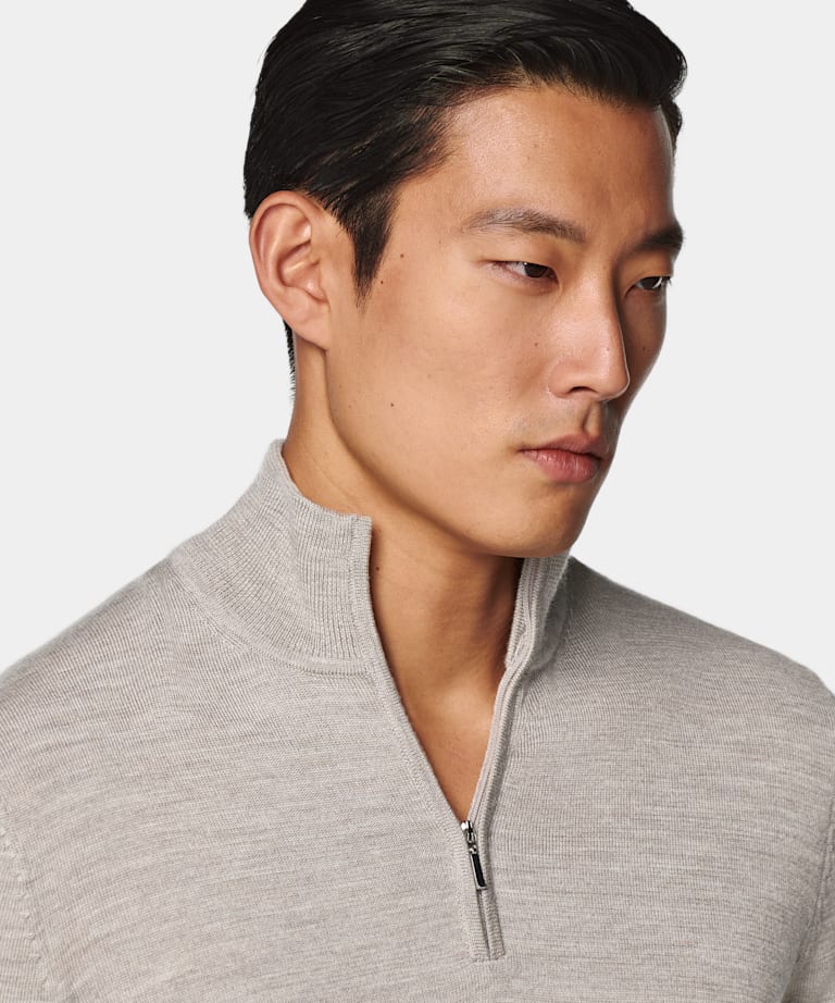Taupe Merino Half Zip