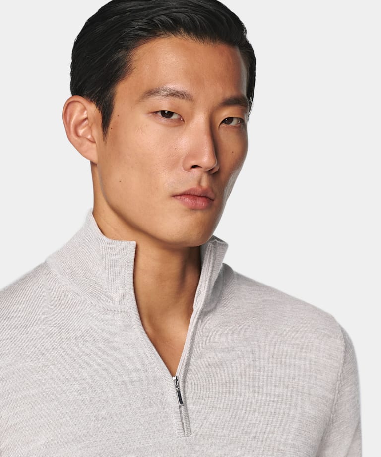Light Grey Merino Half Zip