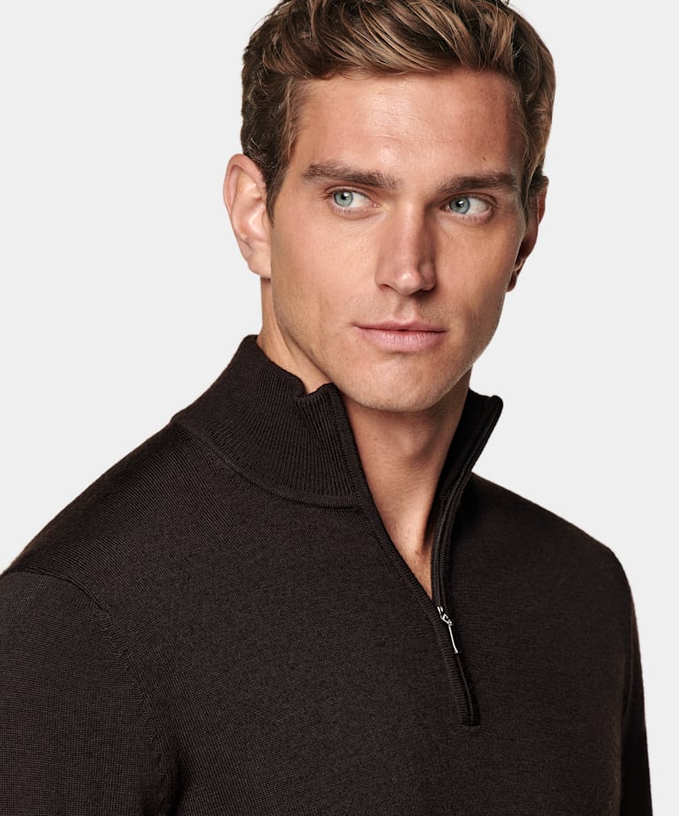 Dark Brown Merino Half Zip
