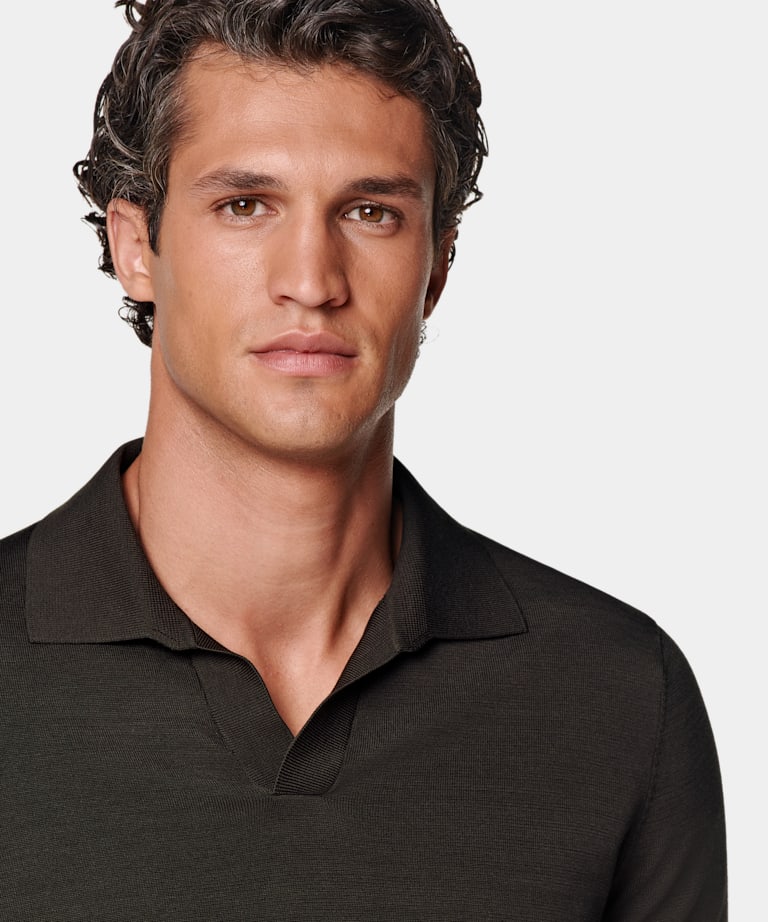 Dark Brown Buttonless Polo