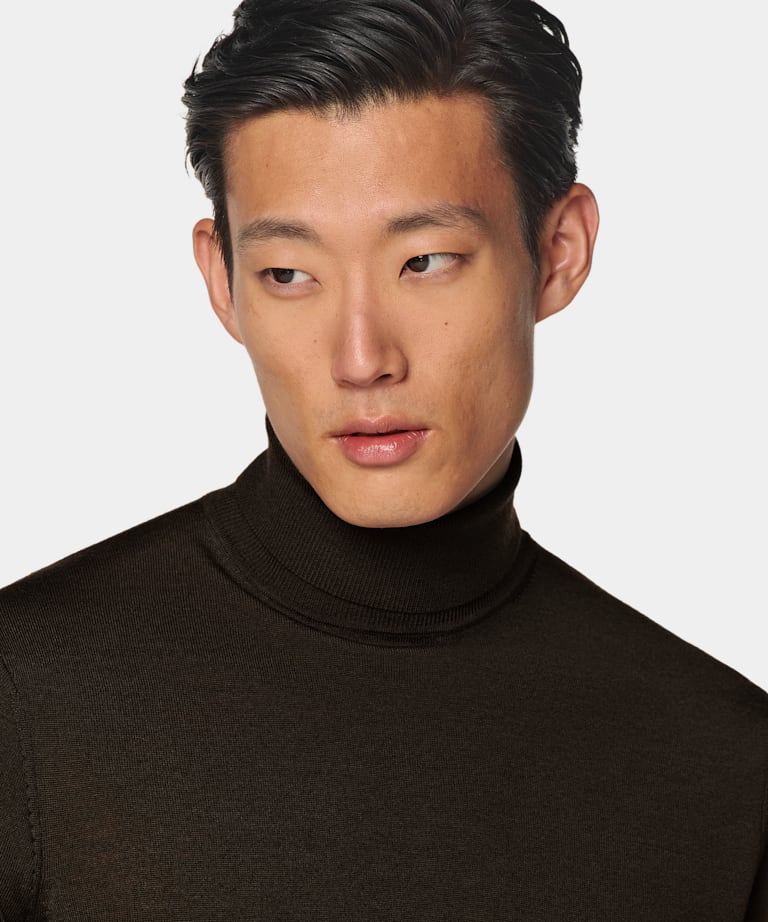 Merino Rollkragenpullover dunkelbraun