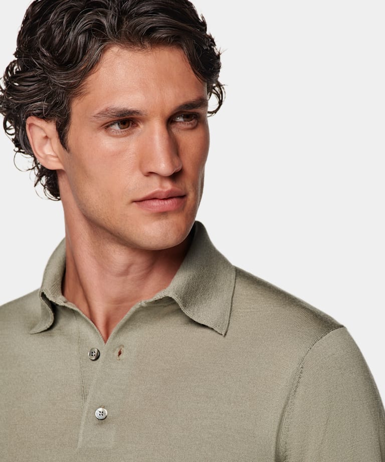 Polo de manga larga verde claro merino
