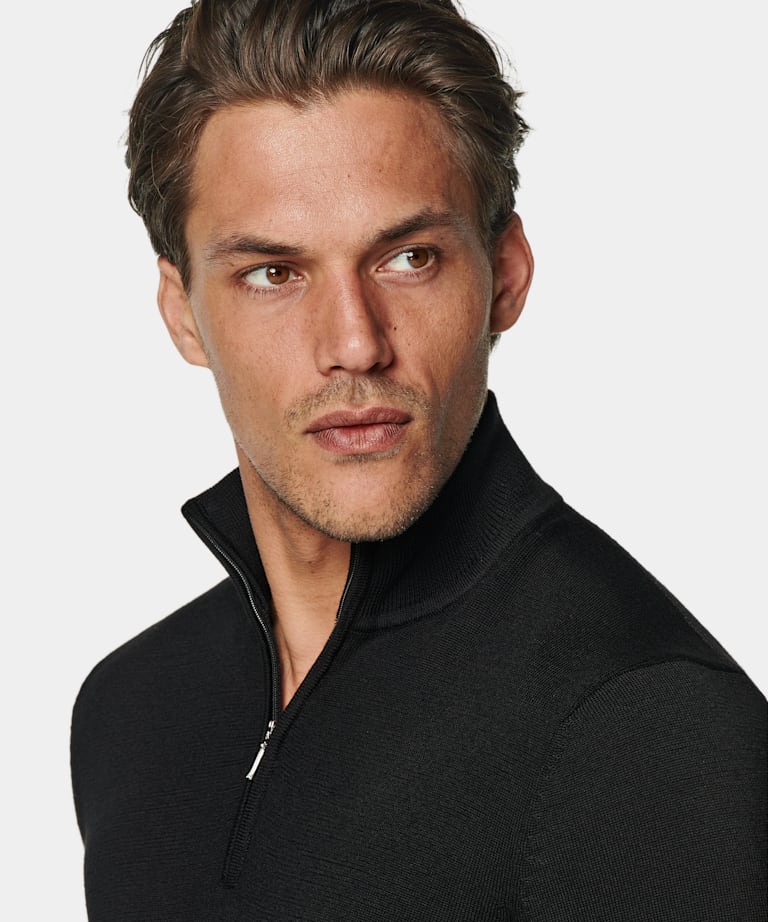 Black Merino Half Zip
