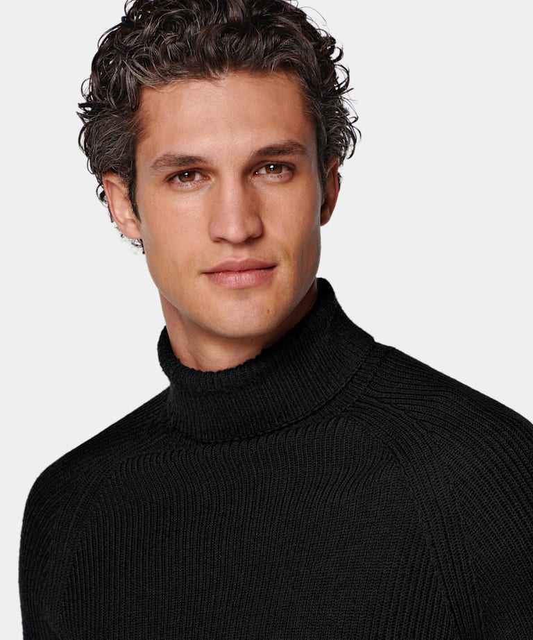 Black Merino Ribbed Turtleneck