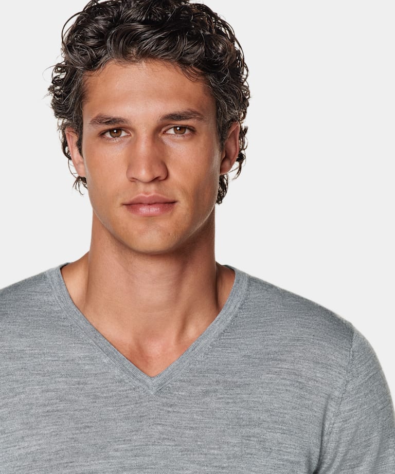 Grey Merino V-Neck