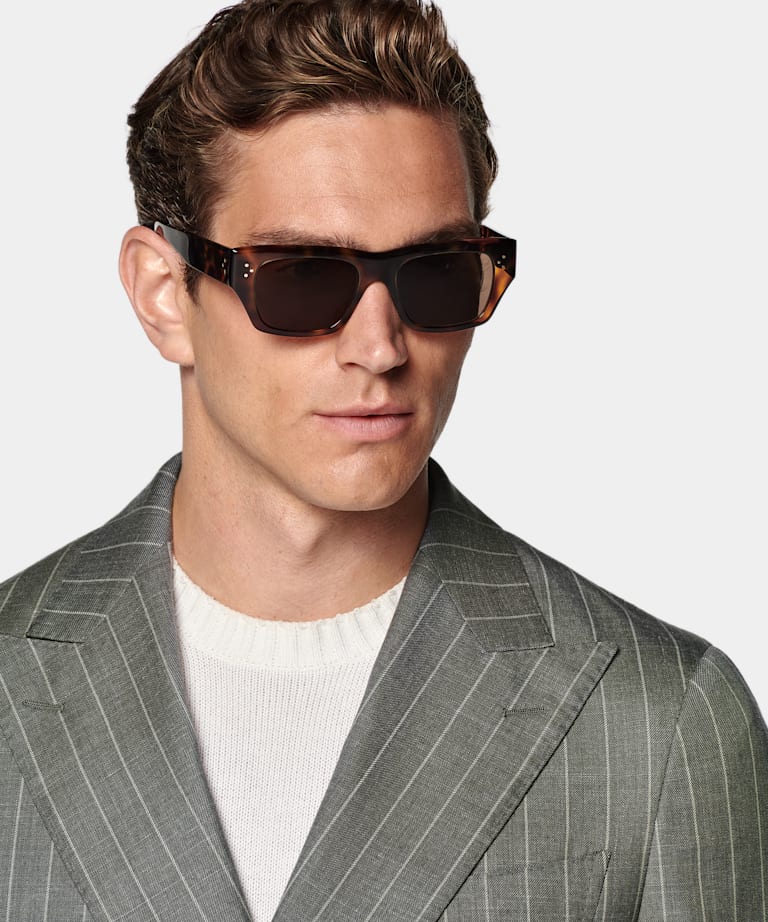 Traje Havana verde claro a rayas corte Tailored