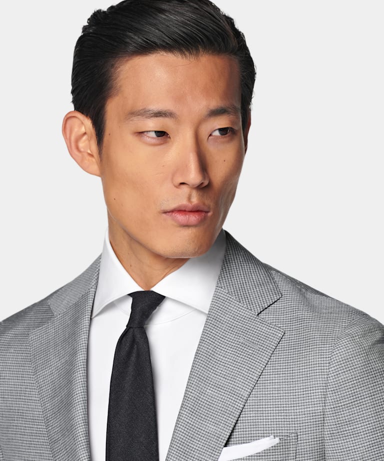 Light Grey Houndstooth Tailored Fit Havana Suit